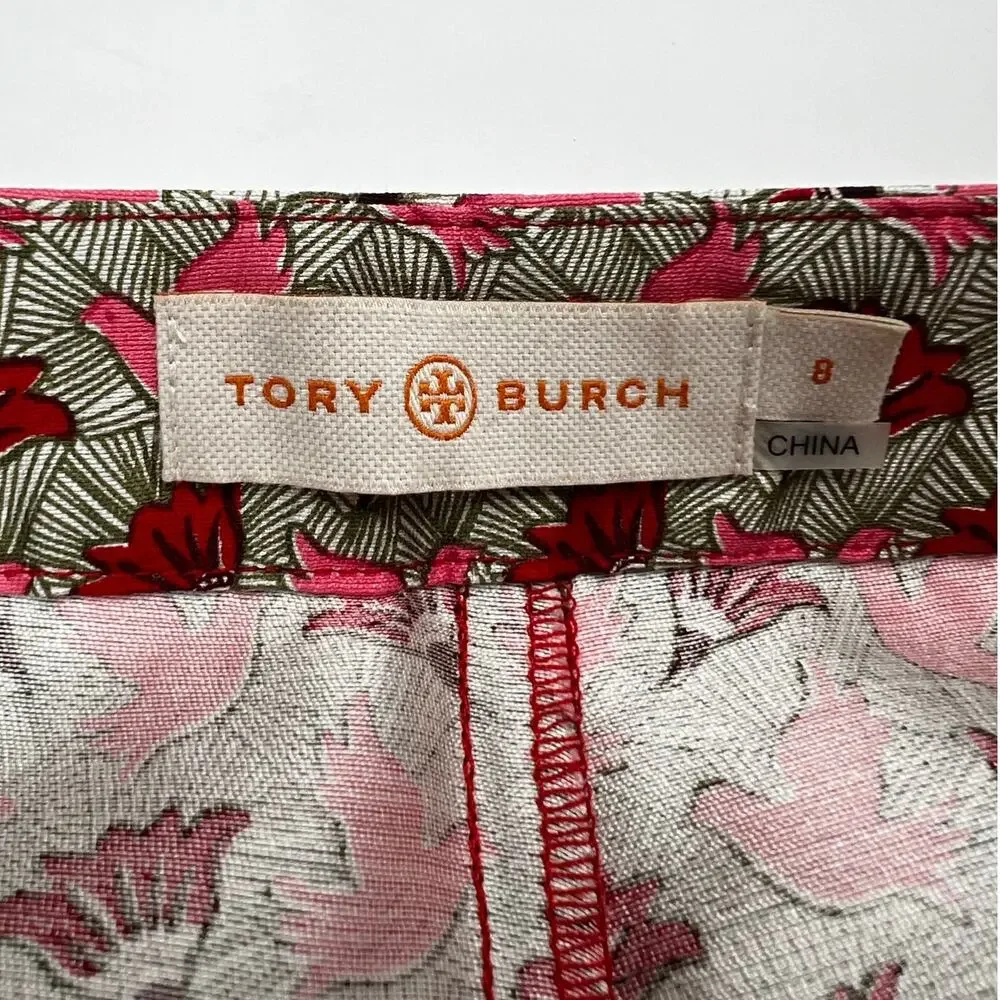 Tory Burch Bloom Doves Silk Gazar Dress Shorts High Rise Gray/Pink/Red Women 8